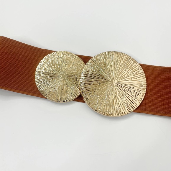 NEW Elastic Wide Corset Safe Waist Belt Metallic Snap Buckle Brown Cinched - Picture 4 of 9